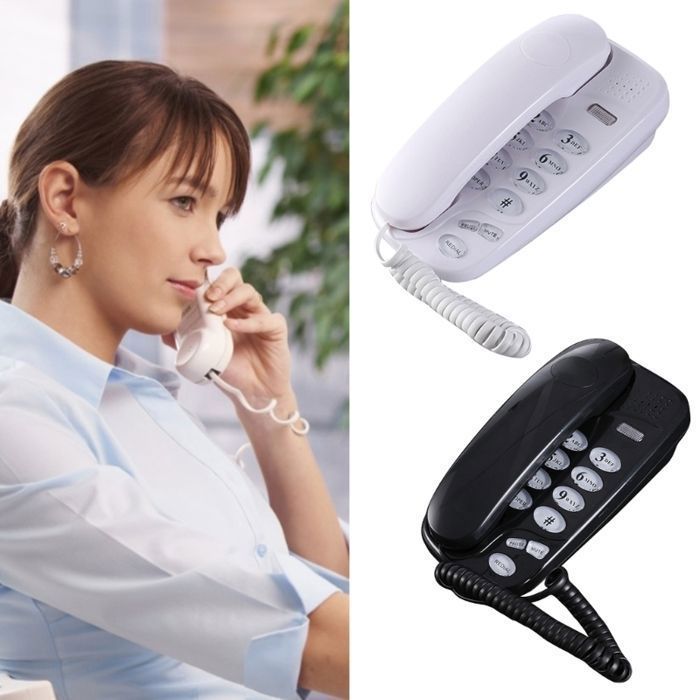 Téléphone fixe filaire blanc, indicateur d’appel muet, fonction recomposition, économie d’énergie, matériau ABS