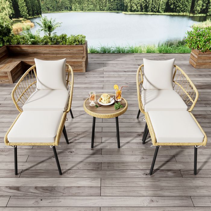 Set di mobili - Set da salotto da giardino - 4 posti - Corda grigia - 1 divano - 2 poltrone - 2 tavolini in vetro impilabili - grigio