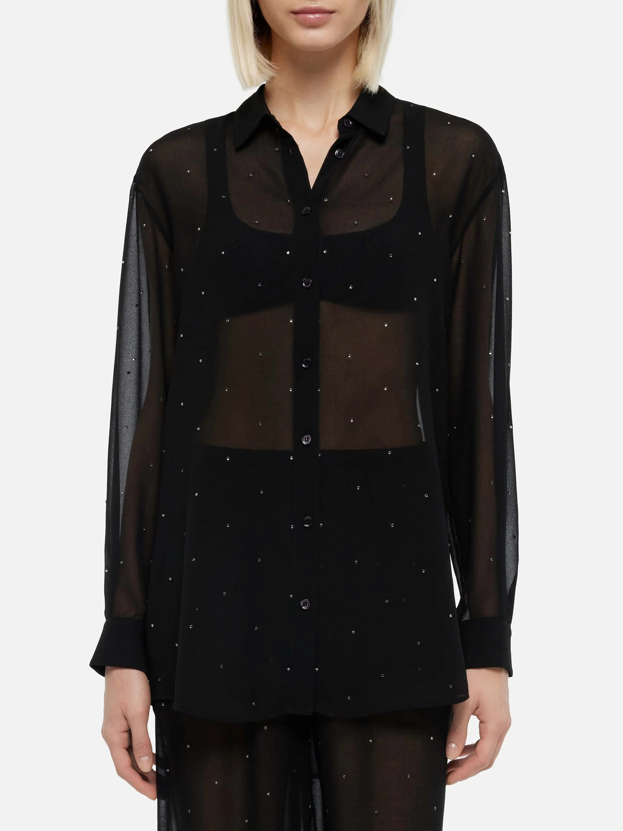 Brigitte zwarte georgette blouse met strass-steentjes