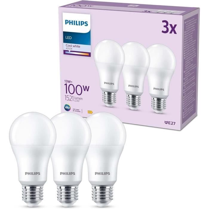 Bombilla LED - PHILIPS - 100W - A67 E27 - Blanco frío - No regulable x 3