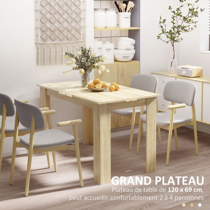 Mesa de comedor rectangular - HOMCOM - 4 a 6 personas, cocina moderna, patas triangulares estables - madera - 120x69x75cm - roble
