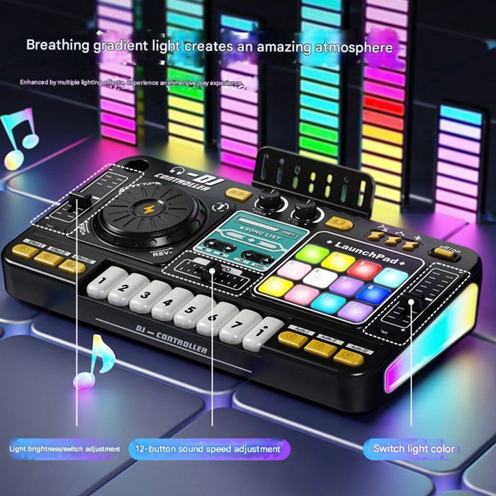 Tocadiscos Bluetooth para niños, juguete navideño, instrumento musical para tocar y simulador para principiantes con micrófono.