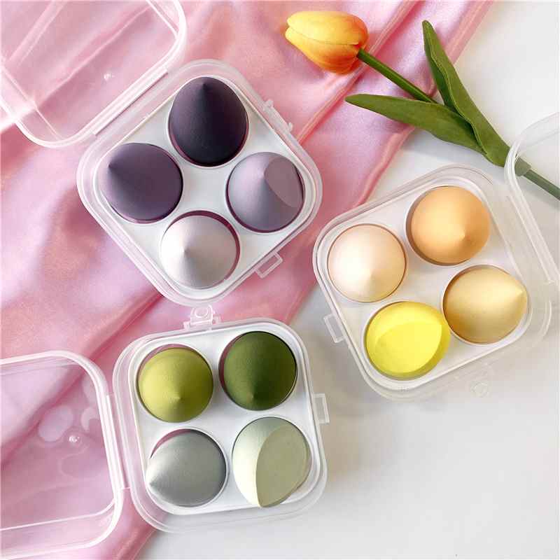 Ensemble de 3 ou 4 éponges à maquillage cosmétiques avec boîte de rangement, pour fond de teint et poudre, accessoires de beauté
