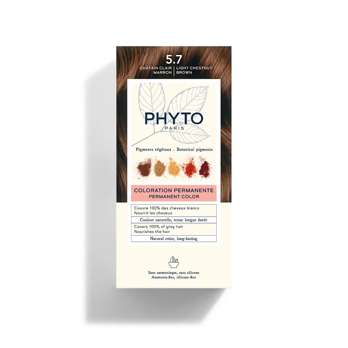PHYTO Phytocolor 5.7 Brun clair tabac, coloration permanente sans ammoniaque, couverture à 100 % des cheveux blancs
