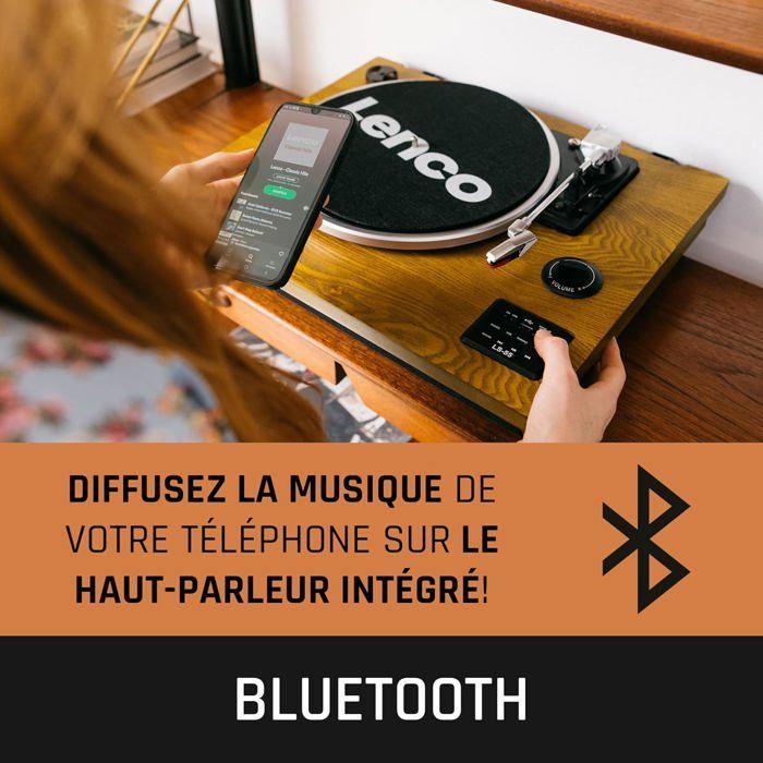 Giradischi - Lenco - Bluetooth, altoparlanti integrati, USB MP3, AUX, 2x5W RMS - LS-55WA - Marrone