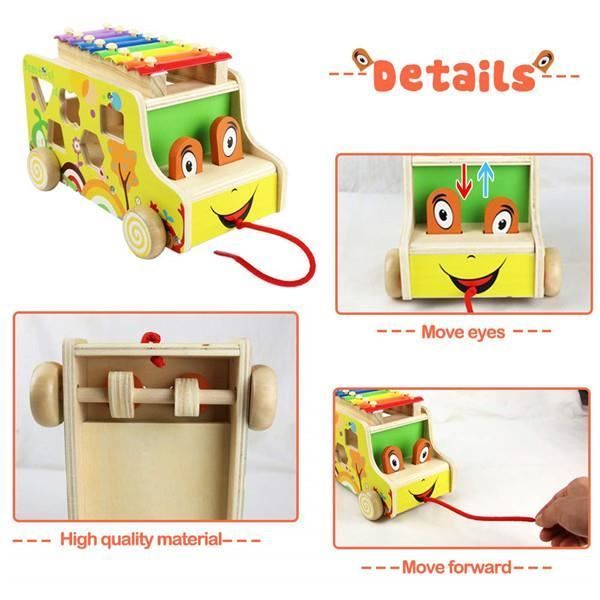 Bebe Enfant Bois Bus Jouet Enfant Jeux Construction Bois Xylophone Bebe 18 Mois avoir Forme Géométrique 8 ton Et Marteau en Bois