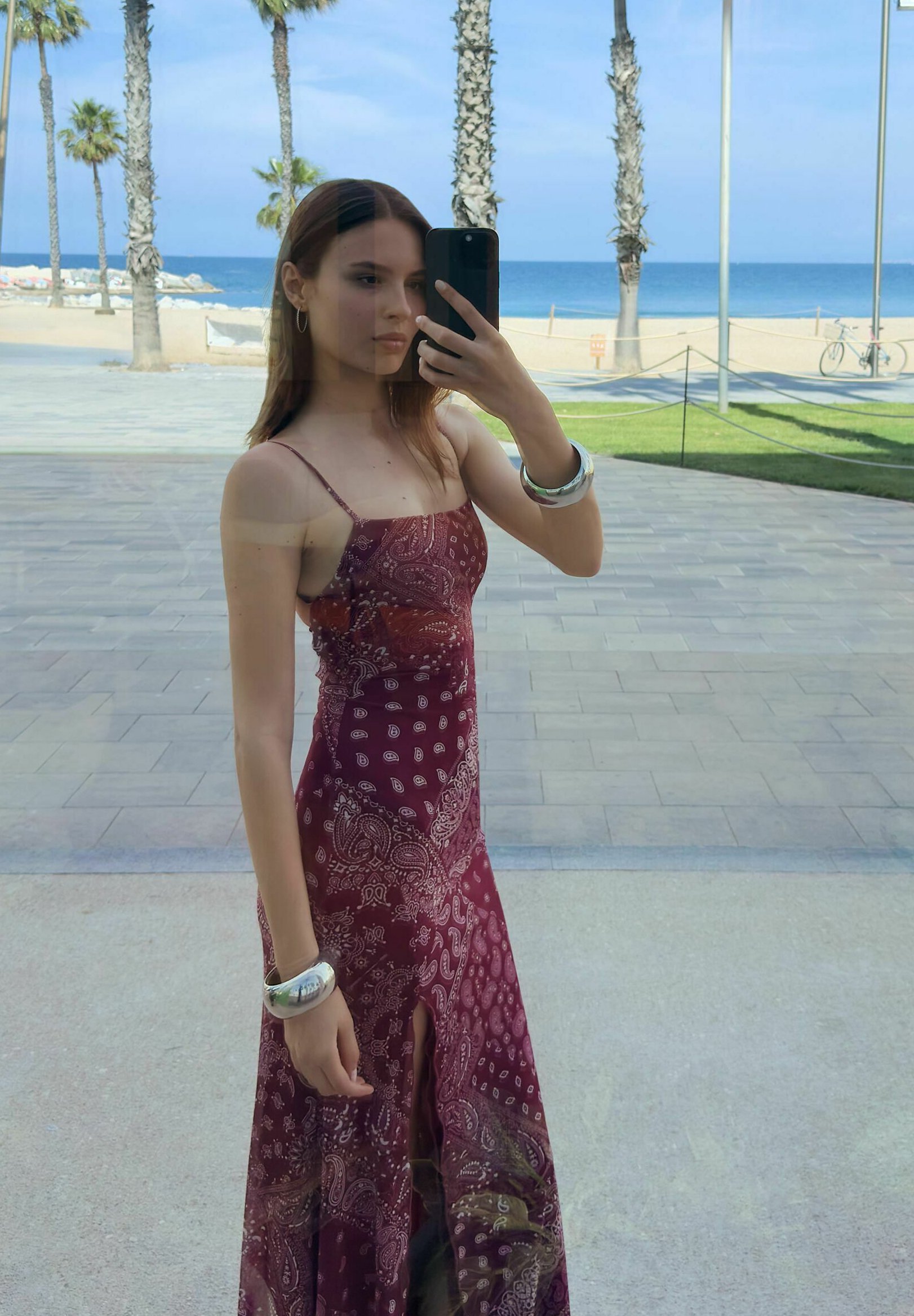 Bershka PRINTED - Maxi-jurk - donkerrood