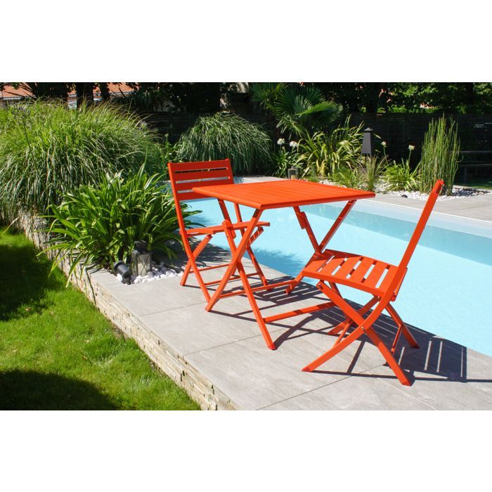 Ensemble repas de jardin 2 places en aluminium - Orange