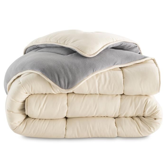 Edredón polar IDMARKET ZOE de 200x200 cm, doble cara, gris y crema, 400 g