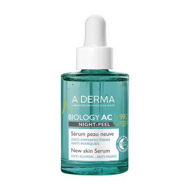 A-Derma Biology AC Night-Peel New Skin Serum -yökuorinta-seerumi epäpuhtauksien hoitoon 30 ml