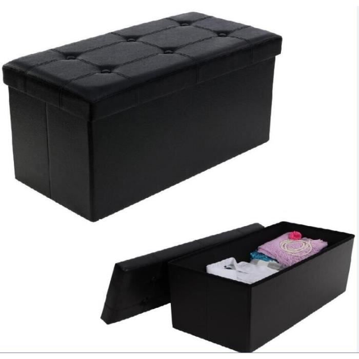 Canapé Pouf avec coffre de rangement - TEENO - Noir - Simili cuir - 76 x 38 x 38 cm