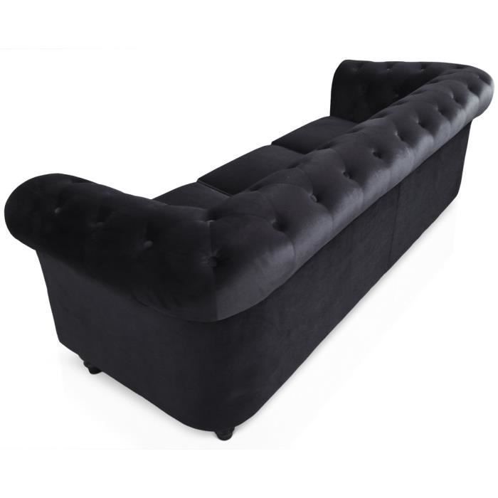 Grand canapé 3 places Chesterfield Velours Noir