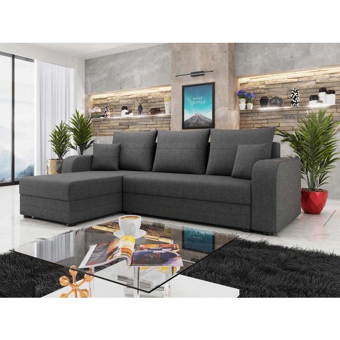 Harvey - 4-seater reversible corner sofa bed with storage in fabric - Dark Grey