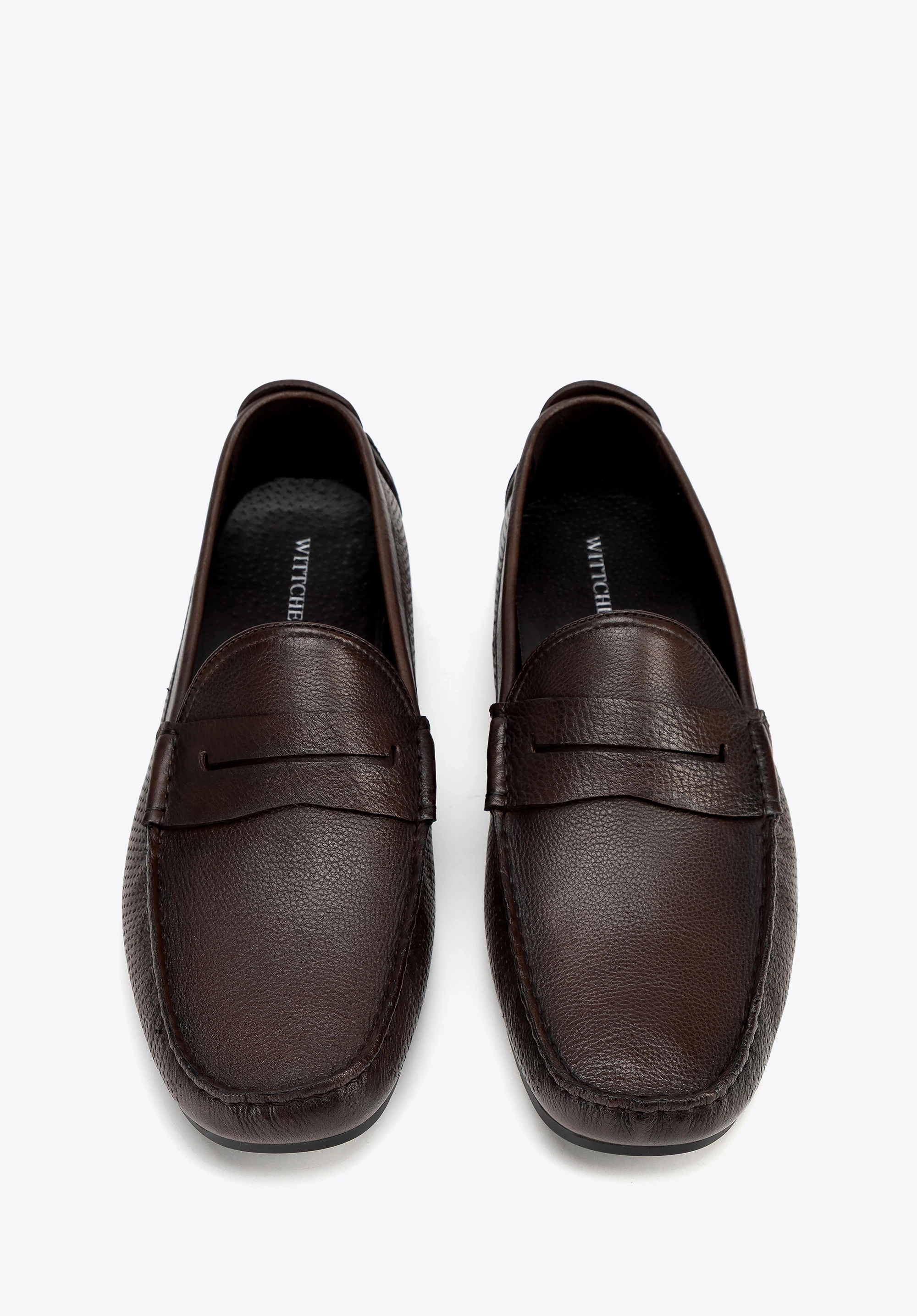 Męskie półbuty slip-on ze skóry brązowe