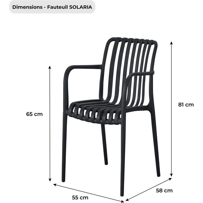 Juego de 4 sillas de jardín - SOLARIA - Apilables - Polipropileno reforzado - 55 x 58 x 81 cm - Negro