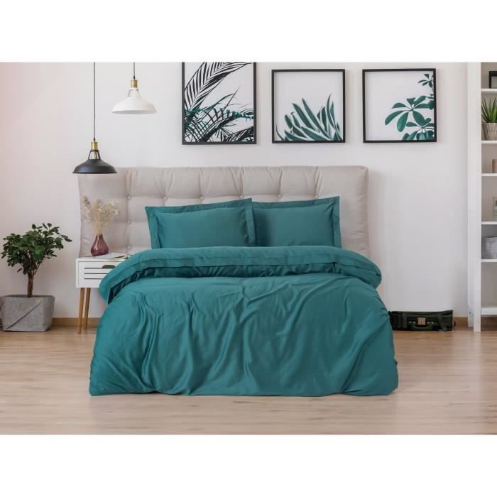 Bedding set - 1 duvet cover 220 x 240 cm + 2 pillowcases 60 x 60 cm - 100% cotton sateen - Blue