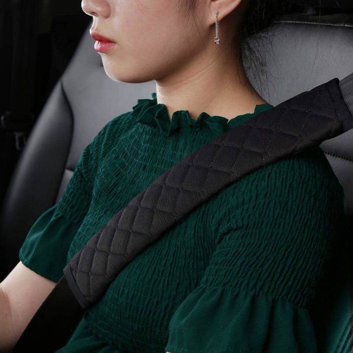 Protector de cinturón de seguridad para coche, cojín extraíble para cinturón de seguridad, 2 almohadillas de confort para asientos de coche para adultos y niños (negro)