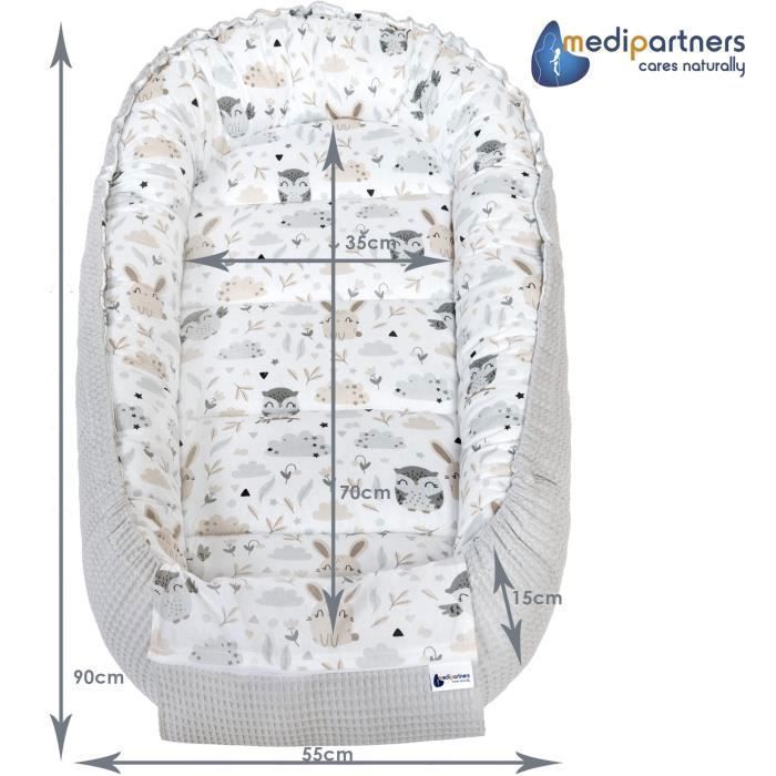 Medi Partners Reducteur de lit Bébé Cocon 100x60x15cm 100% Coton Nid de Bébés (Clairière et Grise)