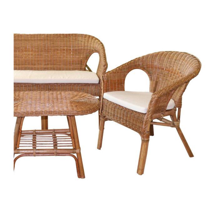 Salon de jardin - SUNNYDAYS - Rotin - 2 fauteuils et 1 canapé - Beige - 4 personnes