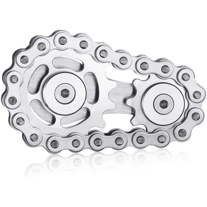 Fidget spinner, antistress vingerspeelgoed, tandwielketting, fietsketting speelgoed, handspinners, spelletjes voor kinderen en volwassenen (zilver)
