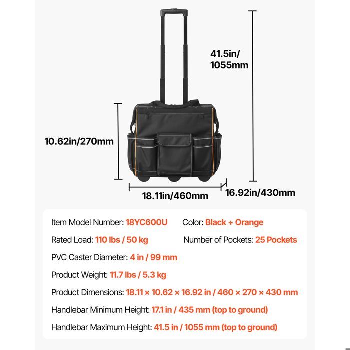 Cassetta portautensili su ruote DUOKU - Modello 18YC600U - Portata massima 50 kg - 25 tasche - Dimensioni 46x27x43 cm
