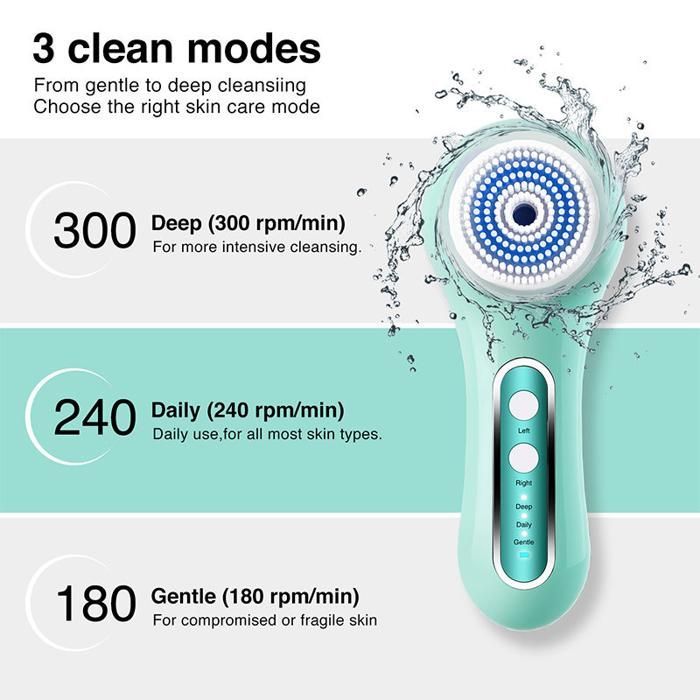 Cepillo facial exfoliante recargable e impermeable, con 5 cabezales para una exfoliación y limpieza profunda - Verde