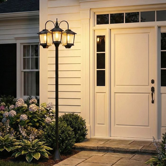 Lampadaire extérieur solaire - Outsunny - 3 têtes - capteur automatique crépuscule à l'aube IP44 - aluminium - 188cm - noir