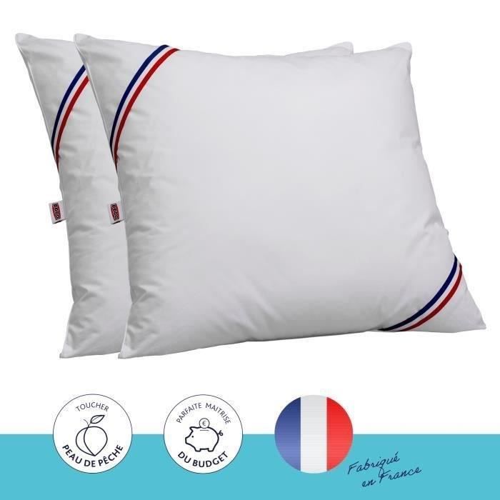 DODO Juego de 2 almohadas modernas - 60 x 60 cm - Relleno de fibra siliconada hueca 100% poliéster - Blanco