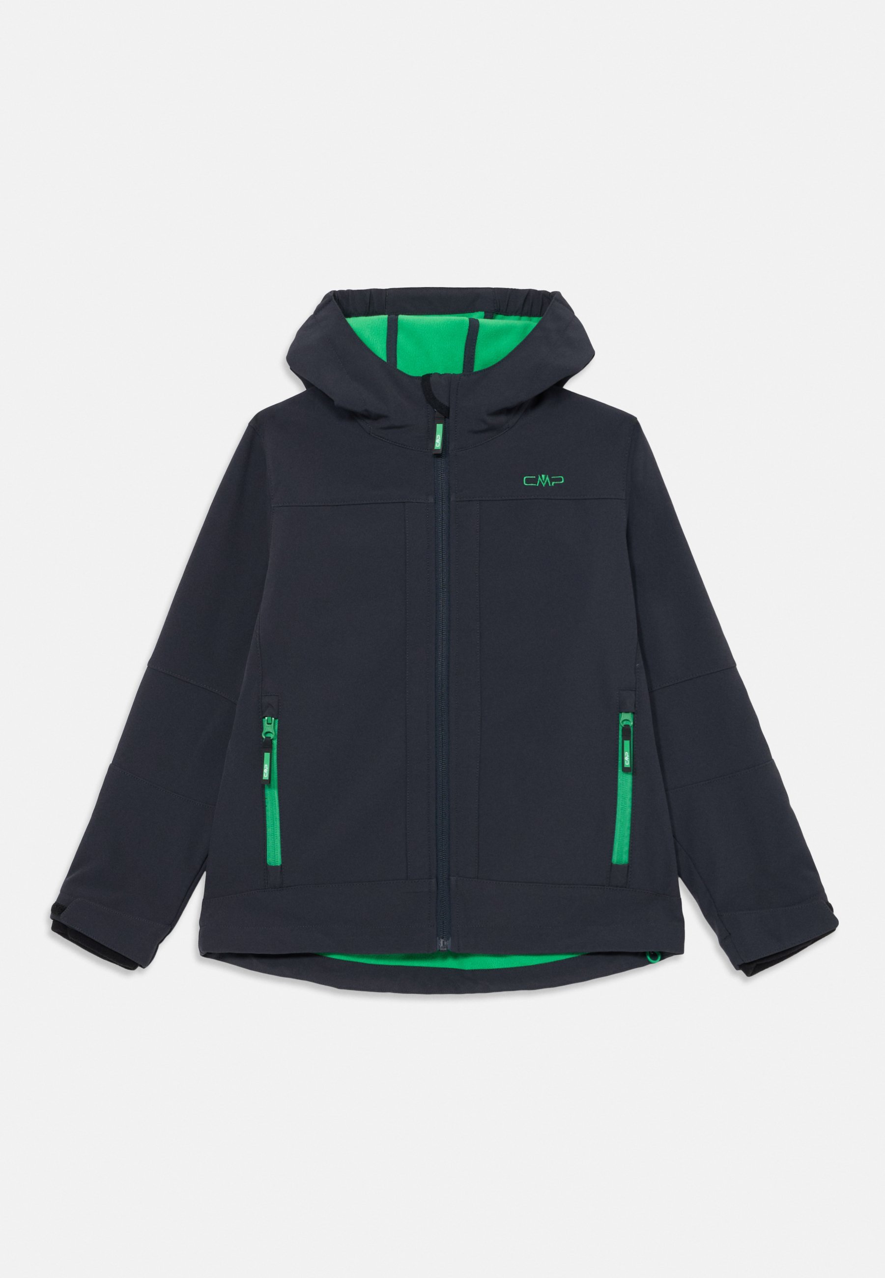 CMP Kinderjacke mit fester Kapuze, Unisex - Softshelljacke - Anthrazit/Dunkelminz