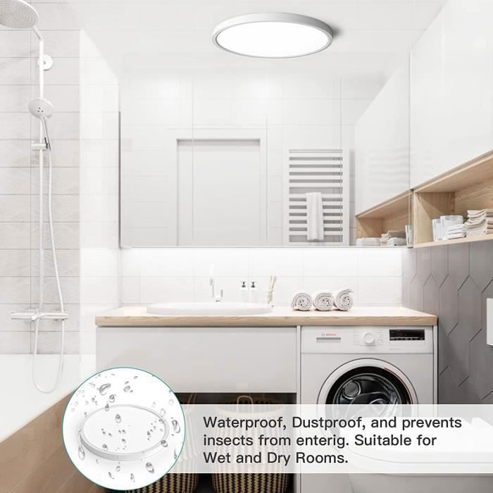 DELIPOP Plafonnier LED moderne 24W 6000K IP44 étanche Rond Lampe de plafond pour salle de bain chambre cuisine Salon - Blanc