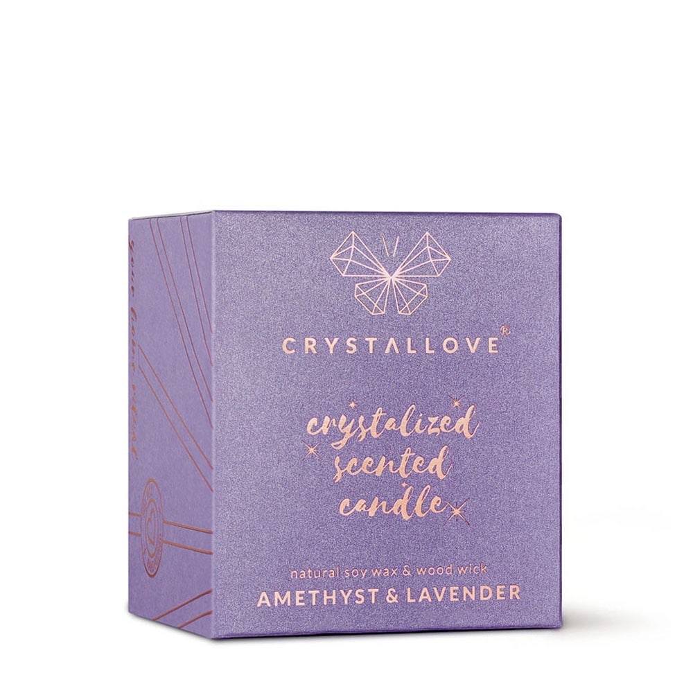 Crystallove Kerze, Amethyst-Sojakerze & Lavendel - 1 Stück