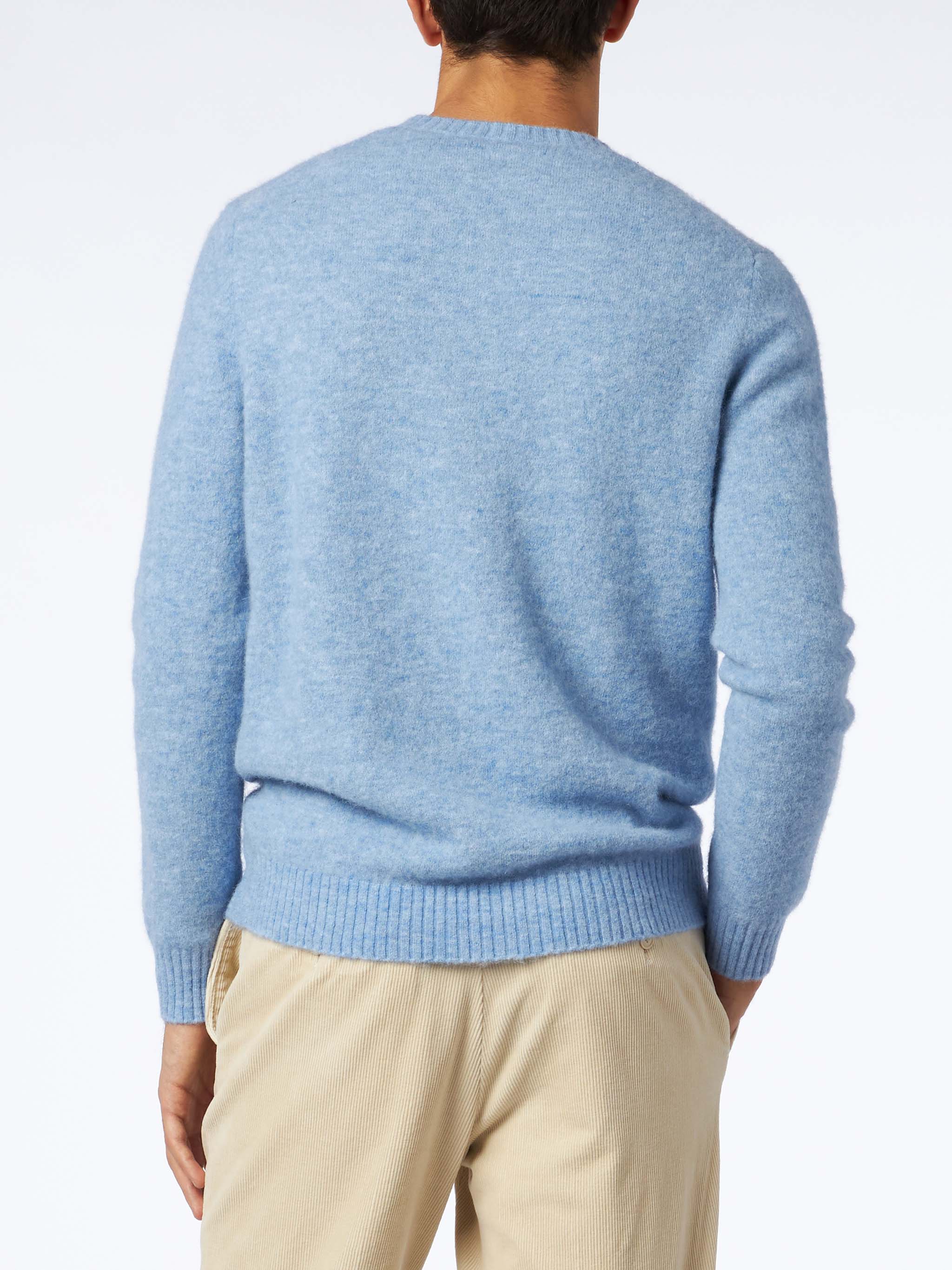 Maglione da uomo in lana stretch di colore azzurro con ricamo St. Bart
