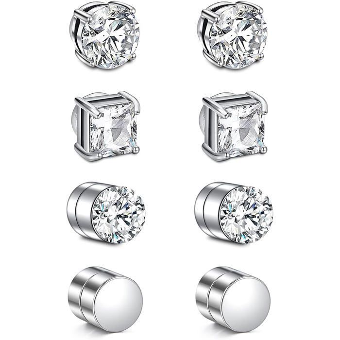 4 Pairs of Men's Magnetic Earrings, 6mm
