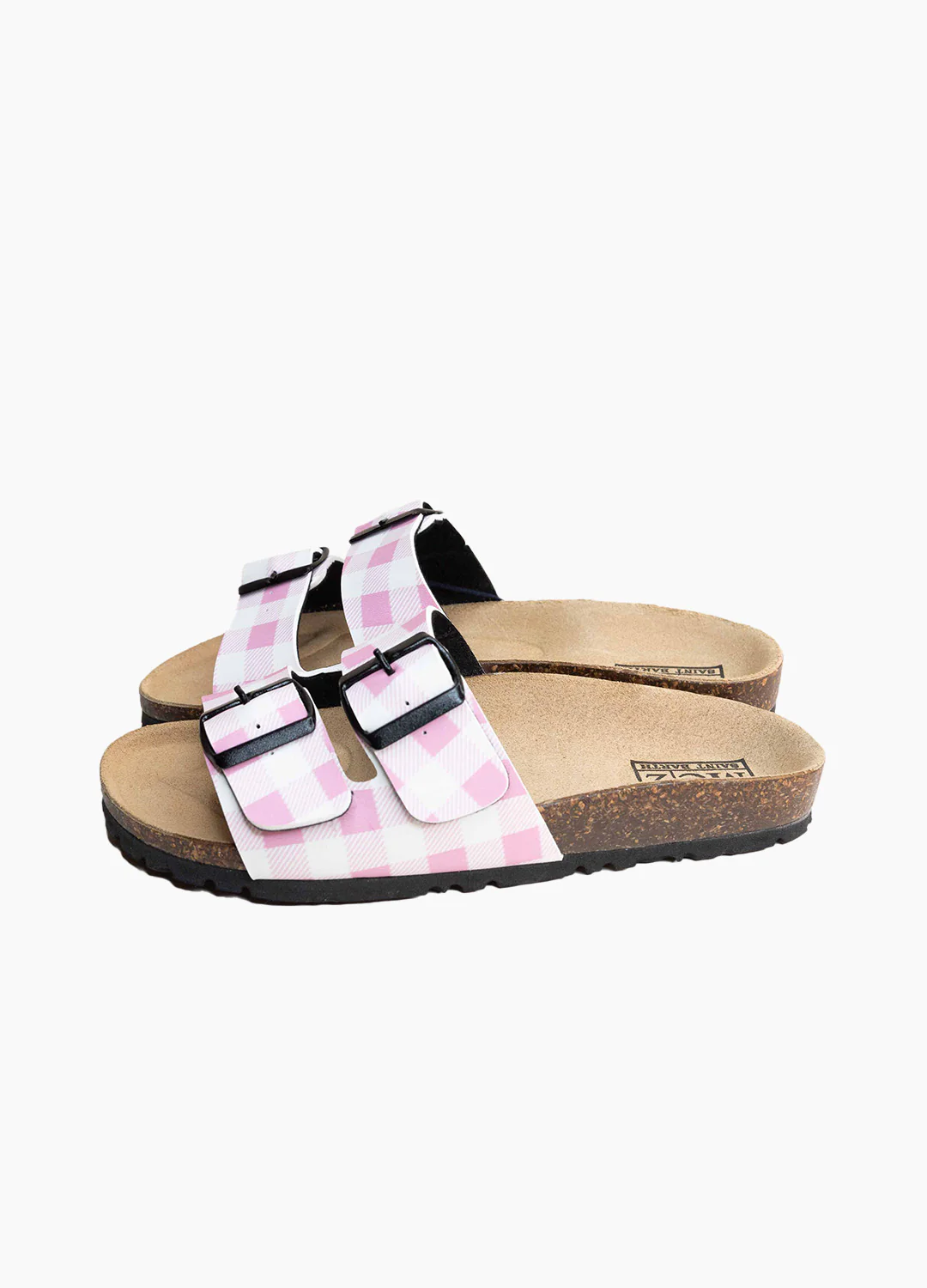 Sandalias de corcho con estampado Vichy rosa