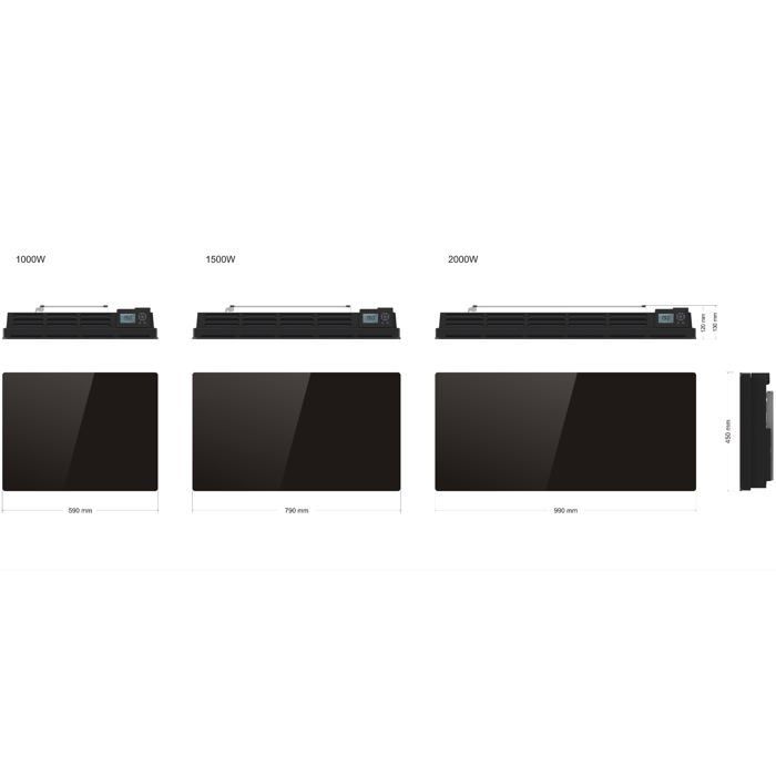 Radiador elétrico de cerâmica de vidro preto de 1500 W