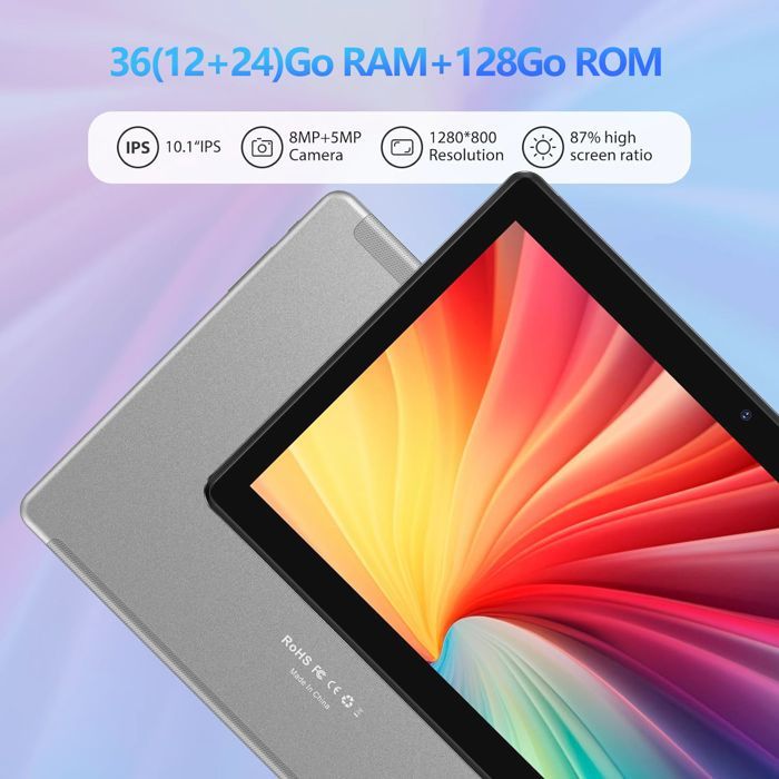 Tablet HEASUR de 10,1 pulgadas, Android 14, 36 GB + 128 GB, Octa-Core, WiFi 5G, USB Tipo-C, 8000 mAh, con teclado, ratón y auriculares, color gris.