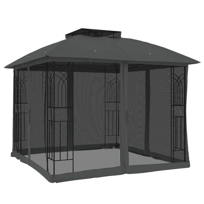 BONNIE® Gartenpavillon – Wind- und wasserbeständig – mit Doppeldach und anthrazitfarbenen Stahlgitterwänden EU941950