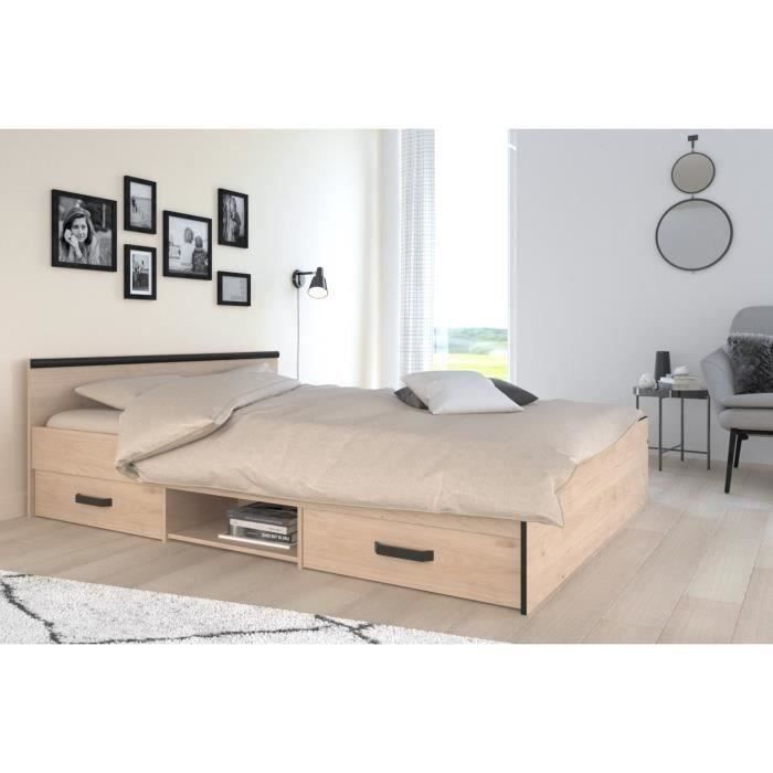 Cama industrial para adultos PARISOT ZODIAC - 140 x 190 cm - Acabado en roble y negro