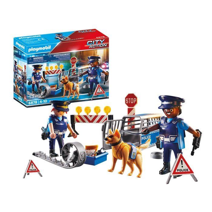 PLAYMOBIL 6878 Police Roadblock, City Action, Contains a police roadblock with a police dog and numerous accessories, ages 4+