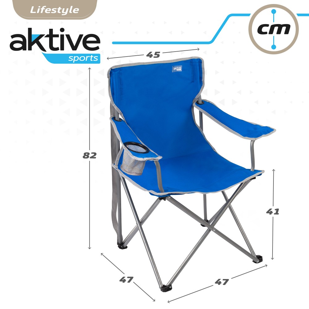 Scaun pliabil de camping Aktive cu suport pentru pahare, albastru