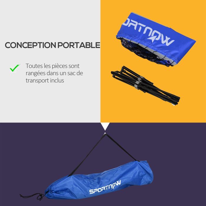 Badminton net - SPORTNOW - adjustable height from 107 to 155 cm - with carrying bag - metal frame - black, blue