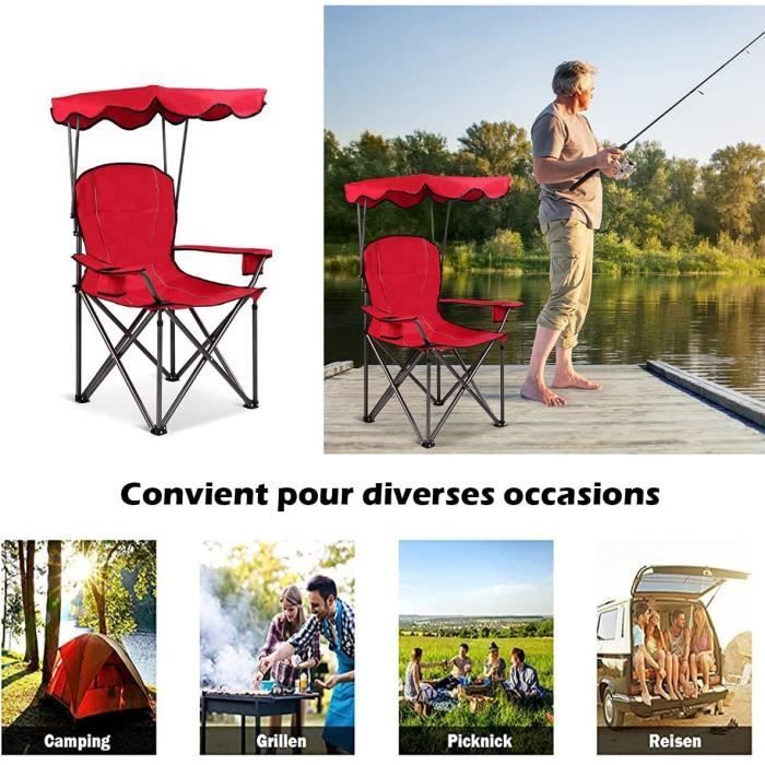 RELAX4LIFE opvouwbare campingstoel met zonnescherm en bekerhouder, visstoel met metalen frame - maximale belasting