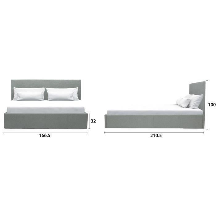 MARTIN adult storage bed - Sleeping area 160x200 cm - Light grey - Slatted base - W 209 x D 166 x H 99 cm