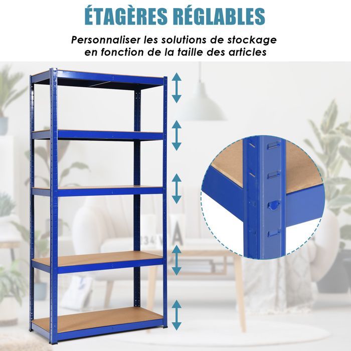 Mueble de almacenamiento multiusos COSTWAY, capacidad de carga de 875 kg, 5 estantes ajustables, estantería para garaje, taller, cocina, almacén, color azul.