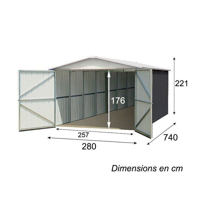 Yardmaster 20m² Grijze metalen garageoverkapping + verankeringsset