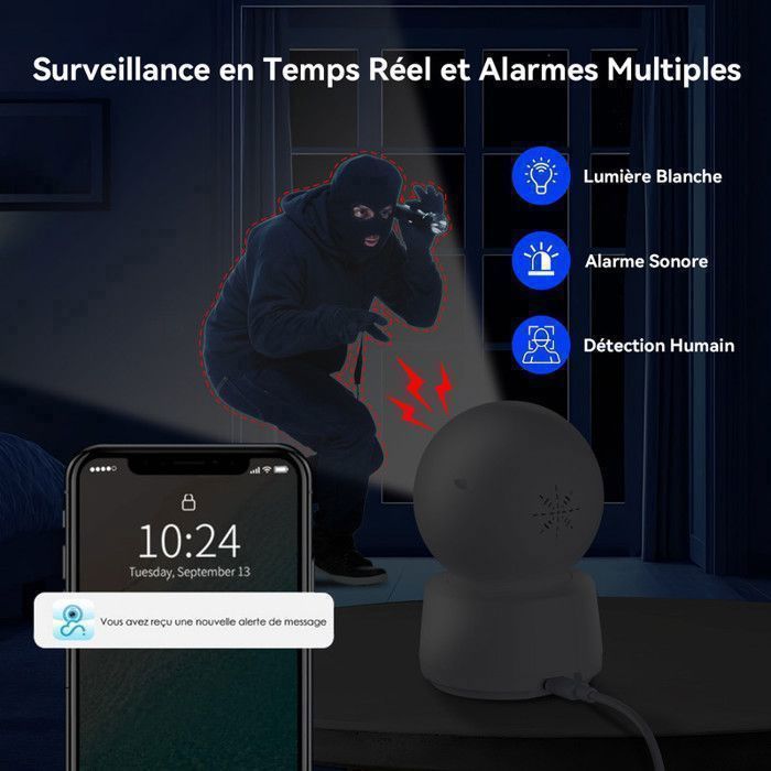 Caméra de Surveillance, WiFi Intérieure 2MP – Vision Nocturne, Détection de Personne, Suivi Automatique et Alerte Instantanée