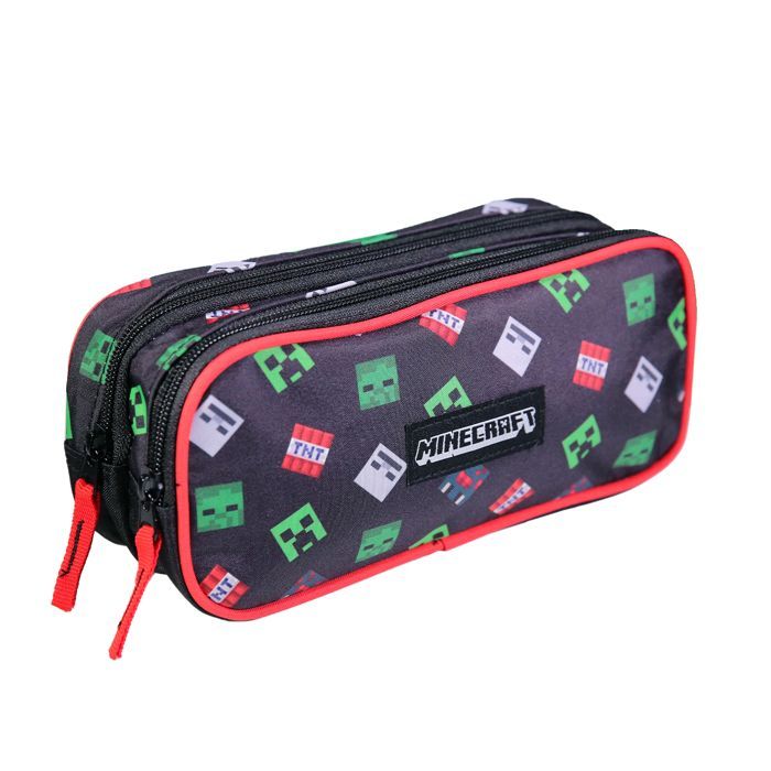 Estojo para lápis BAGTROTTER com 2 compartimentos, tema Minecraft - Preto