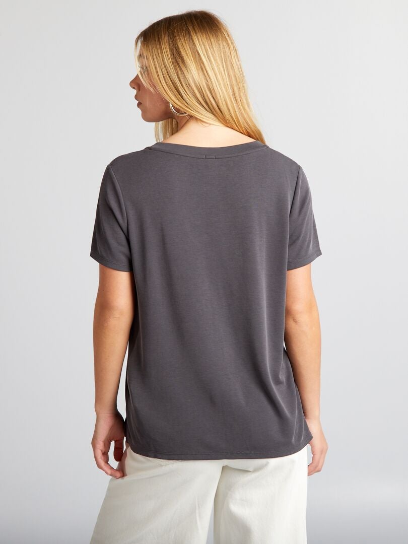 Stretch T-shirt met V-hals - ZWART