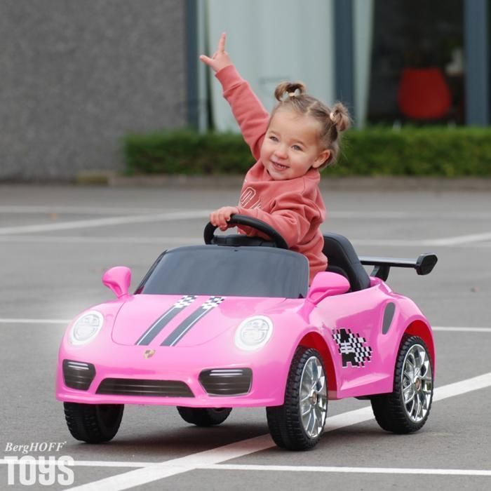 Auto elettrica stile Porsche 12V - Rosa - Età 1-5 anni - Telecomando parentale - Suoni realistici - 30 kg