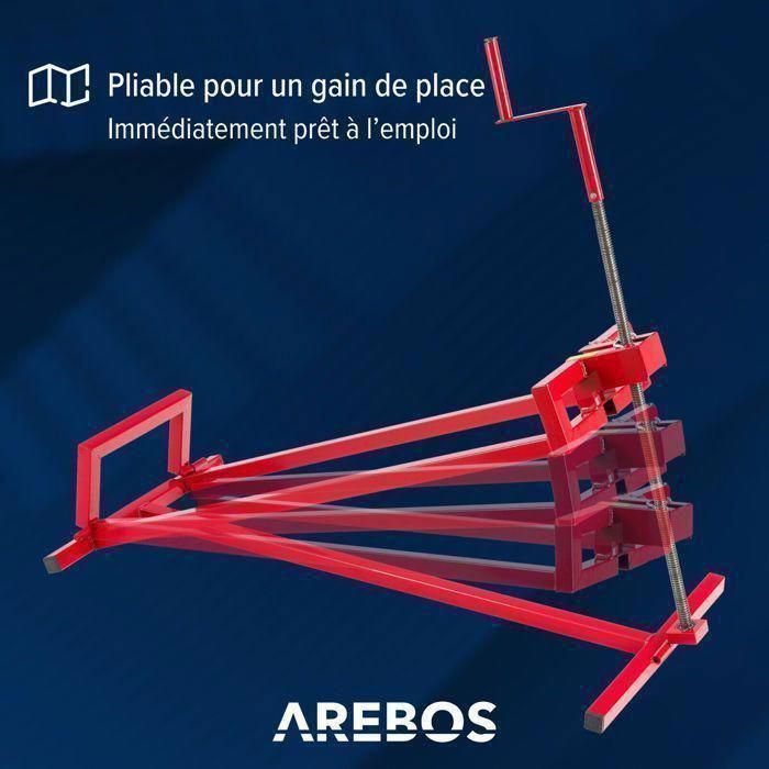Elevador para tractor cortacésped AREBOS de 450 kg: altura ajustable, plegable, ángulo de hasta 45°, acero robusto, para cortacéspedes y quads.